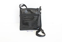 Load image into Gallery viewer, Black patent crocodile vegan leather small crossbody bag for women