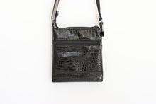 Load image into Gallery viewer, Black patent crocodile vegan leather small crossbody bag for women