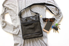 Load image into Gallery viewer, Black patent crocodile vegan leather small crossbody bag for women
