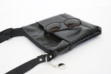 Load image into Gallery viewer, Black patent crocodile vegan leather small crossbody bag for women

