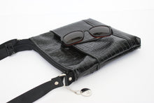 Load image into Gallery viewer, Black patent crocodile vegan leather small crossbody bag for women