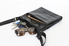 Load image into Gallery viewer, Black patent crocodile vegan leather small crossbody bag for women