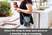 Load image into Gallery viewer, Crossbody phone purse - gray and black fabric with metallic silver
