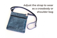 Load image into Gallery viewer, Denim blue vegan leather small crossbody bag for women with phone pocket