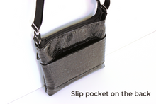 Load image into Gallery viewer, Black patent crocodile vegan leather small crossbody bag for women
