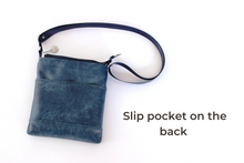 Load image into Gallery viewer, Denim blue vegan leather small crossbody bag for women with phone pocket