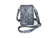 Load image into Gallery viewer, Crossbody phone purse - gray and black fabric with metallic silver