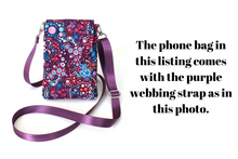 Load image into Gallery viewer, Phone bag - small crossbody / shoulder bag - purple, hot pink and blue fabric