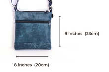 Load image into Gallery viewer, Denim blue vegan leather small crossbody bag for women with phone pocket