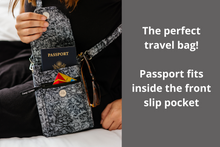 Load image into Gallery viewer, Crossbody phone purse - gray and black fabric with metallic silver