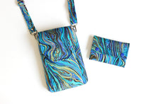 Load image into Gallery viewer, Blue gold purple marble design fabric slim minimalist wallet