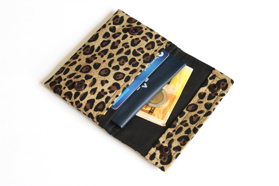 Cheetah minimalist wallet - leopard print fabric small vegan wallet