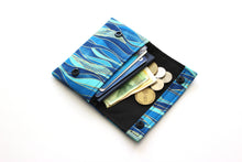 Load image into Gallery viewer, Slim minimalist wallet - blue wave fabric front pocket wallet