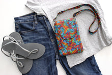 Load image into Gallery viewer, Phone Bag in colorful spiral fabric - adjustable small crossbody or shoulder bag