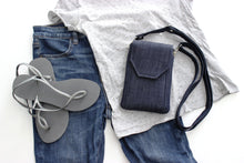Load image into Gallery viewer, Denim phone bag with pockets for small everyday carry essentials