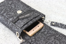 Load image into Gallery viewer, Black cell phone purse with adjustable strap - crossbody / shoulder bag