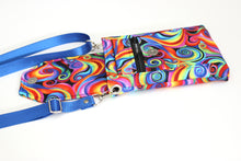 Load image into Gallery viewer, Minimalist crossbody cell phone bag in colorful retro spiral fabric