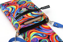 Load image into Gallery viewer, Minimalist crossbody cell phone bag in colorful retro spiral fabric