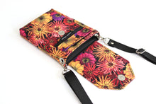 Load image into Gallery viewer, Minimalist crossbody cell phone bag in zinnia floral fabric