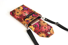 Load image into Gallery viewer, Minimalist crossbody cell phone bag in zinnia floral fabric