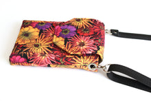 Load image into Gallery viewer, Minimalist crossbody cell phone bag in zinnia floral fabric