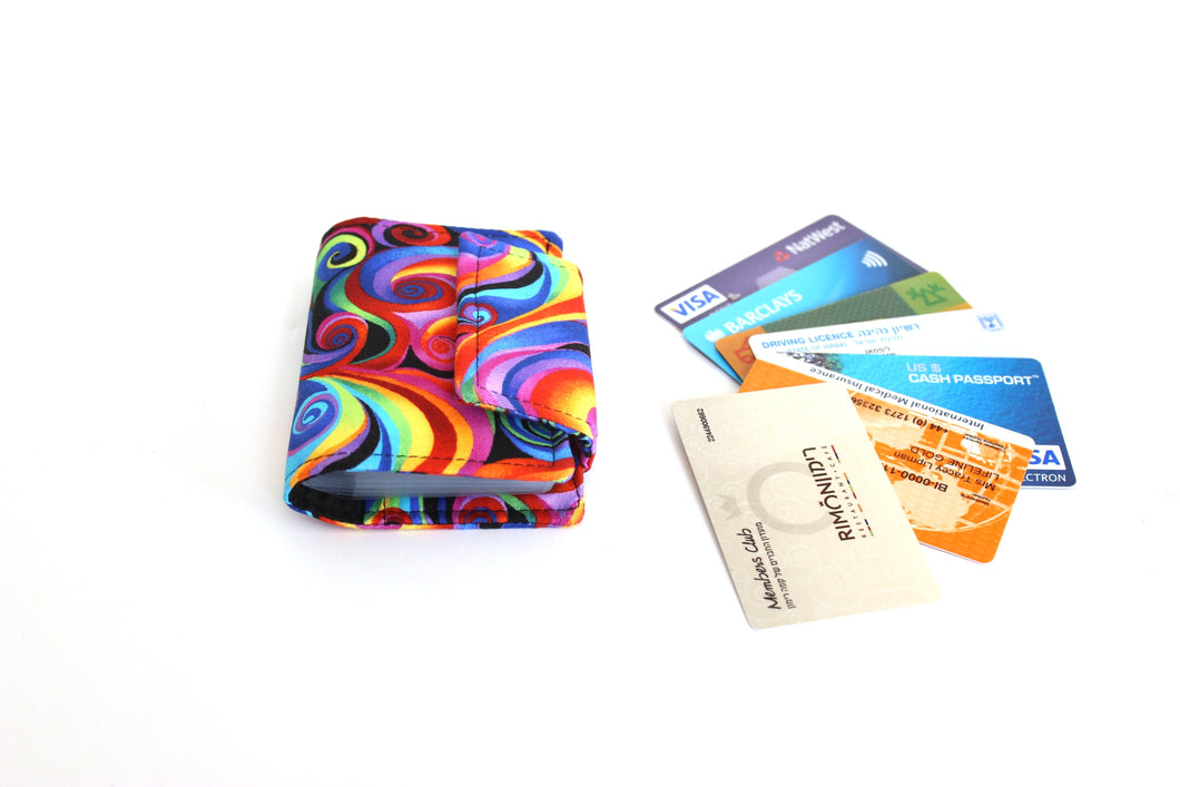 Rainbow spiral fabric loyalty and credit card holder wallet for women