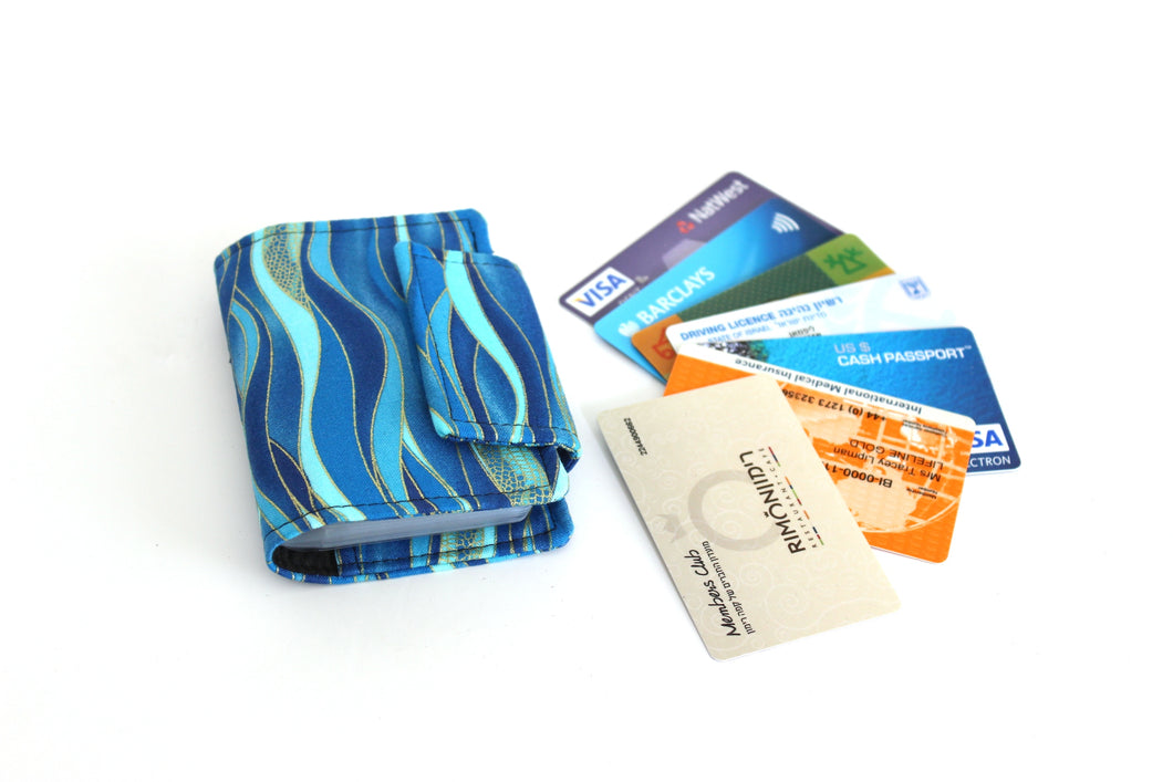 Blue fabric loyalty and credit card holder wallet for women