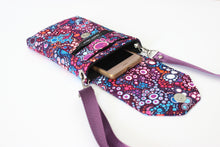 Load image into Gallery viewer, Phone bag - small crossbody / shoulder bag - purple, hot pink and blue fabric