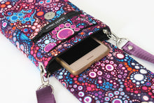Load image into Gallery viewer, Phone bag - small crossbody / shoulder bag - purple, hot pink and blue fabric