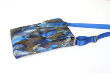 Load image into Gallery viewer, Small crossbody cell phone bag - blue and metallic gold fabric