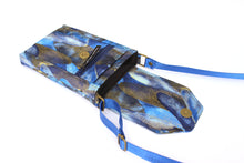Load image into Gallery viewer, Small crossbody cell phone bag - blue and metallic gold fabric