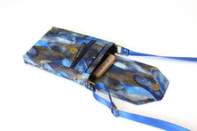 Load image into Gallery viewer, Small crossbody cell phone bag - blue and metallic gold fabric