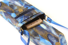 Load image into Gallery viewer, Small crossbody cell phone bag - blue and metallic gold fabric