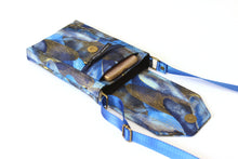 Load image into Gallery viewer, Small crossbody cell phone bag - blue and metallic gold fabric