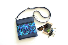 Load image into Gallery viewer, Blue vegan leather small crossbody bag - minimalist zip top purse