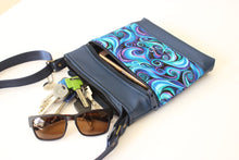 Load image into Gallery viewer, Blue vegan leather small crossbody bag - minimalist zip top purse