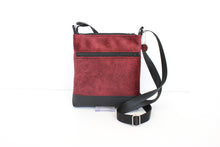 Load image into Gallery viewer, Dark red velvet and black vegan leather small crossbody bag for women