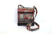 Load image into Gallery viewer, Red gray black canvas and vegan leather small crossbody bag for women