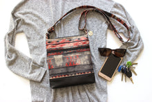 Load image into Gallery viewer, Red gray black canvas and vegan leather small crossbody bag for women