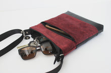 Load image into Gallery viewer, Dark red velvet and black vegan leather small crossbody bag for women