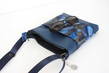 Load image into Gallery viewer, Blue faux vegan leather and fabric small crossbody purse for women