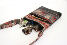 Load image into Gallery viewer, Red gray black canvas and vegan leather small crossbody bag for women