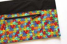Load image into Gallery viewer, Autism awareness puzzle six pocket teacher apron with zipper pocket - Tracey Lipman

