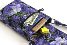 Load image into Gallery viewer, Purple floral crossbody phone bag - grab and go bag for everyday carry