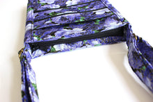 Load image into Gallery viewer, Purple floral fabric long crossbody bag for women with lots of pockets - Tracey Lipman