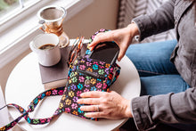 Load image into Gallery viewer, Dog walking bag - rainbow paw print crossbody phone bag