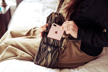 Load image into Gallery viewer, Black cell phone bag with adjustable strap -small crossbody / shoulder bag