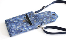 Load image into Gallery viewer, Blue fabric cell phone bag with pockets - minimalist crossbody purse