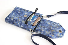 Load image into Gallery viewer, Blue fabric cell phone bag with pockets - minimalist crossbody purse