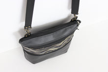Load image into Gallery viewer, Black vegan leather crossbody bag - mid size multi pocket zipper purse